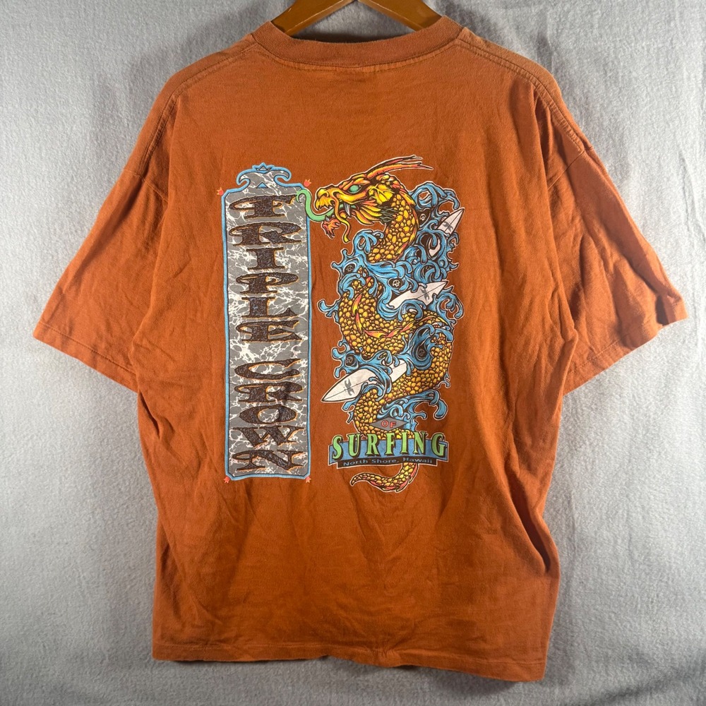 Vintage Belton Triple Crown of Surfing Hawaii Dragon T-Shirt Orange XL Single St